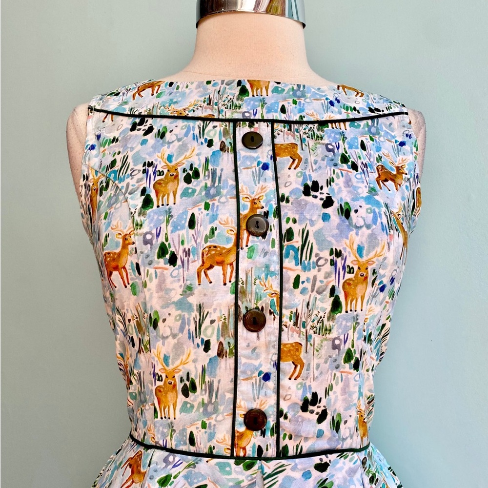 NWT ModCloth Retrolicious Snowy Forest Deer Elizabeth Dress Size Large - Picture 3 of 6